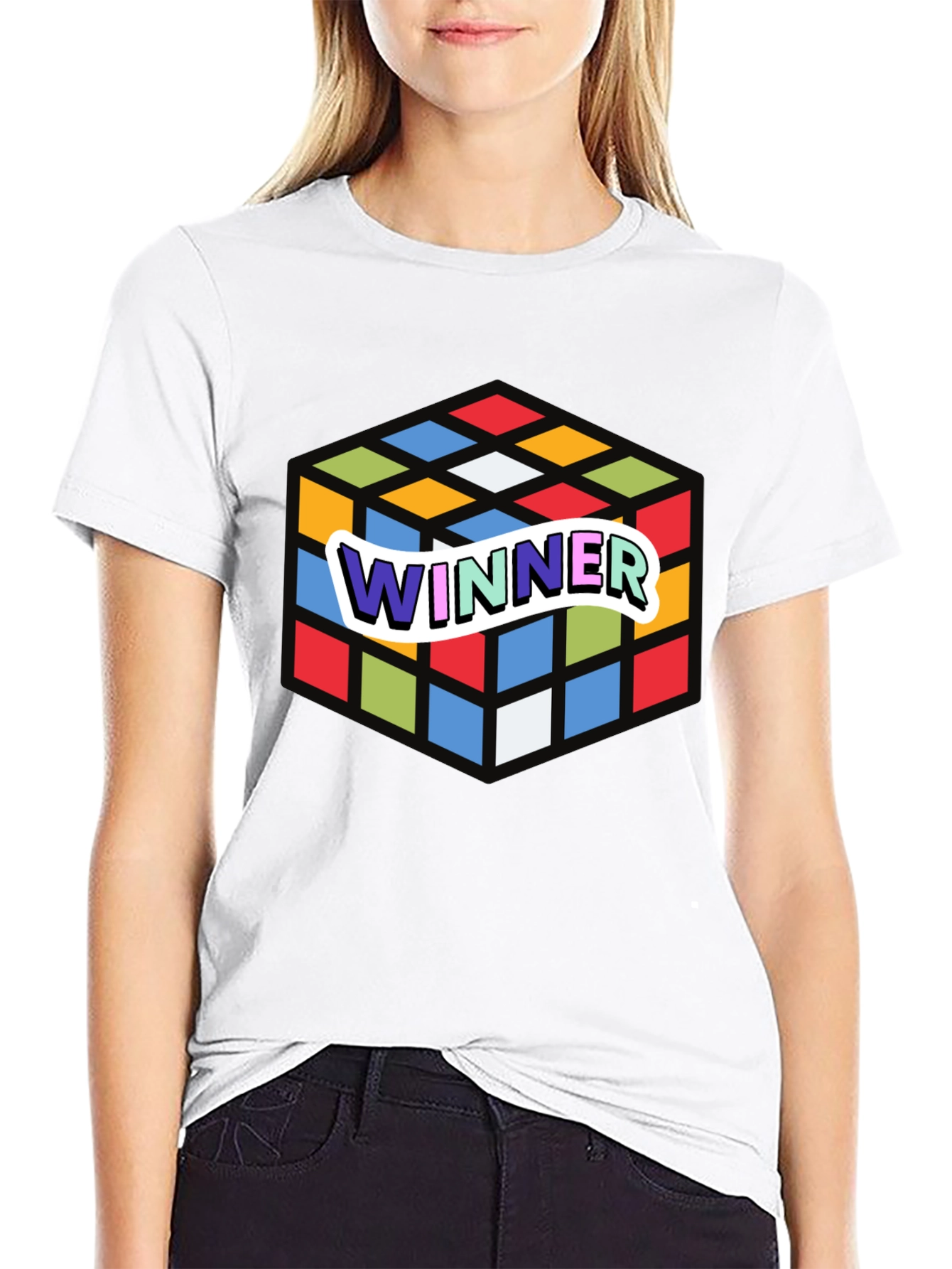 Winner Rubiks Cube Graphic Black T-Shirt