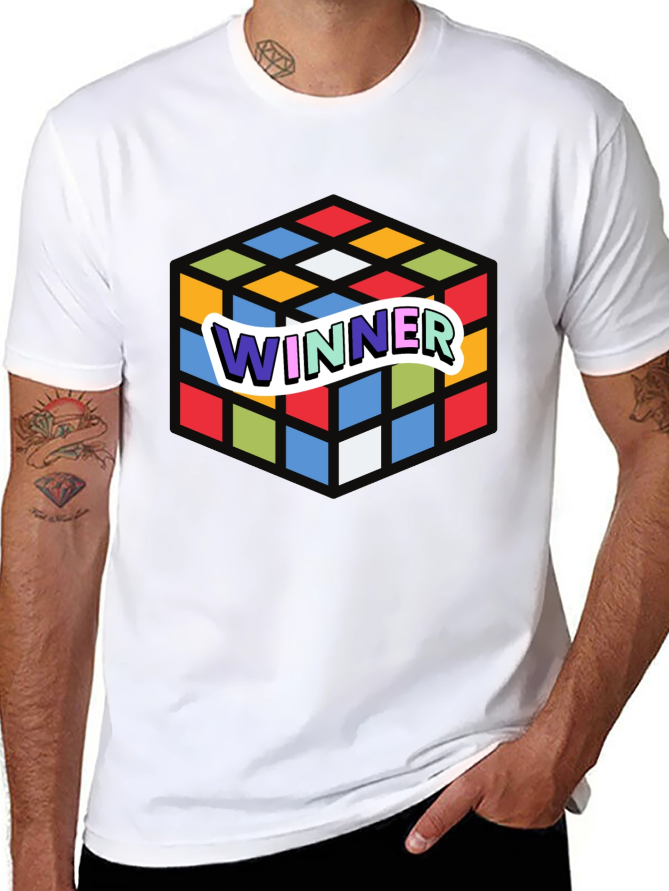 Winner Rubiks Cube Graphic Black T-Shirt