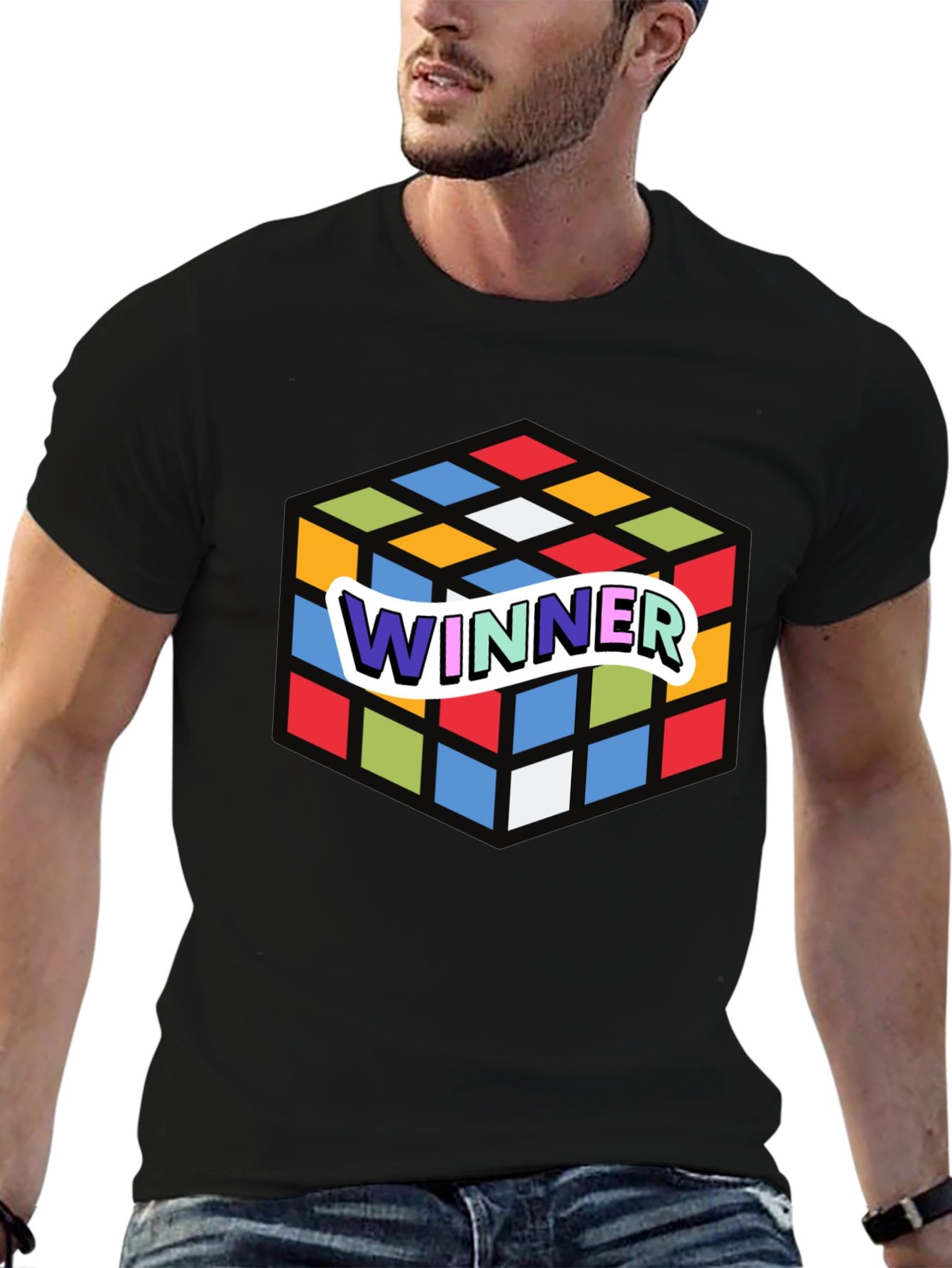 Winner Rubiks Cube Graphic Black T-Shirt