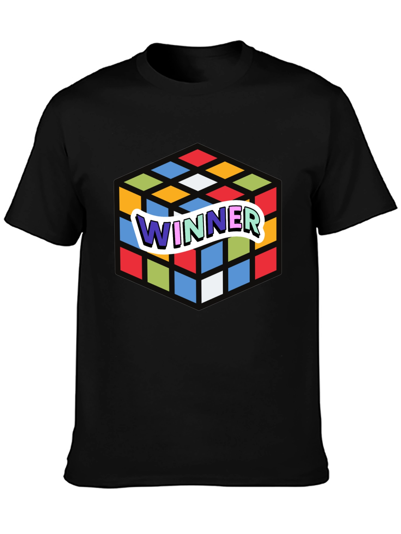Winner Rubiks Cube Graphic Black T-Shirt