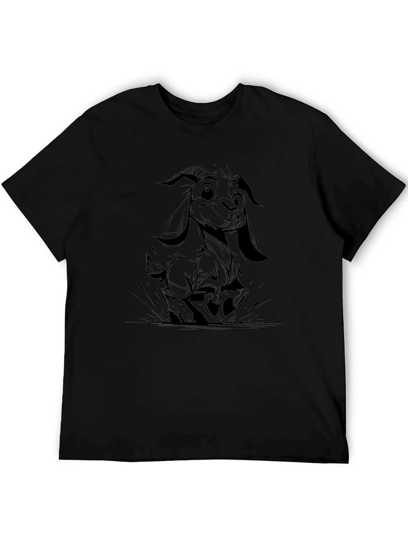 Cartoon Goat Graphic Tee - Black Casual T-Shirt