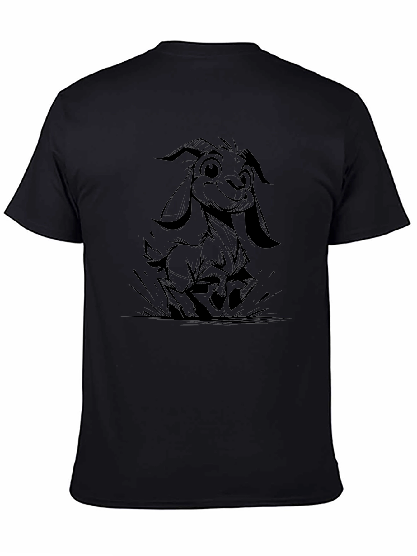 Cartoon Goat Graphic Tee - Black Casual T-Shirt