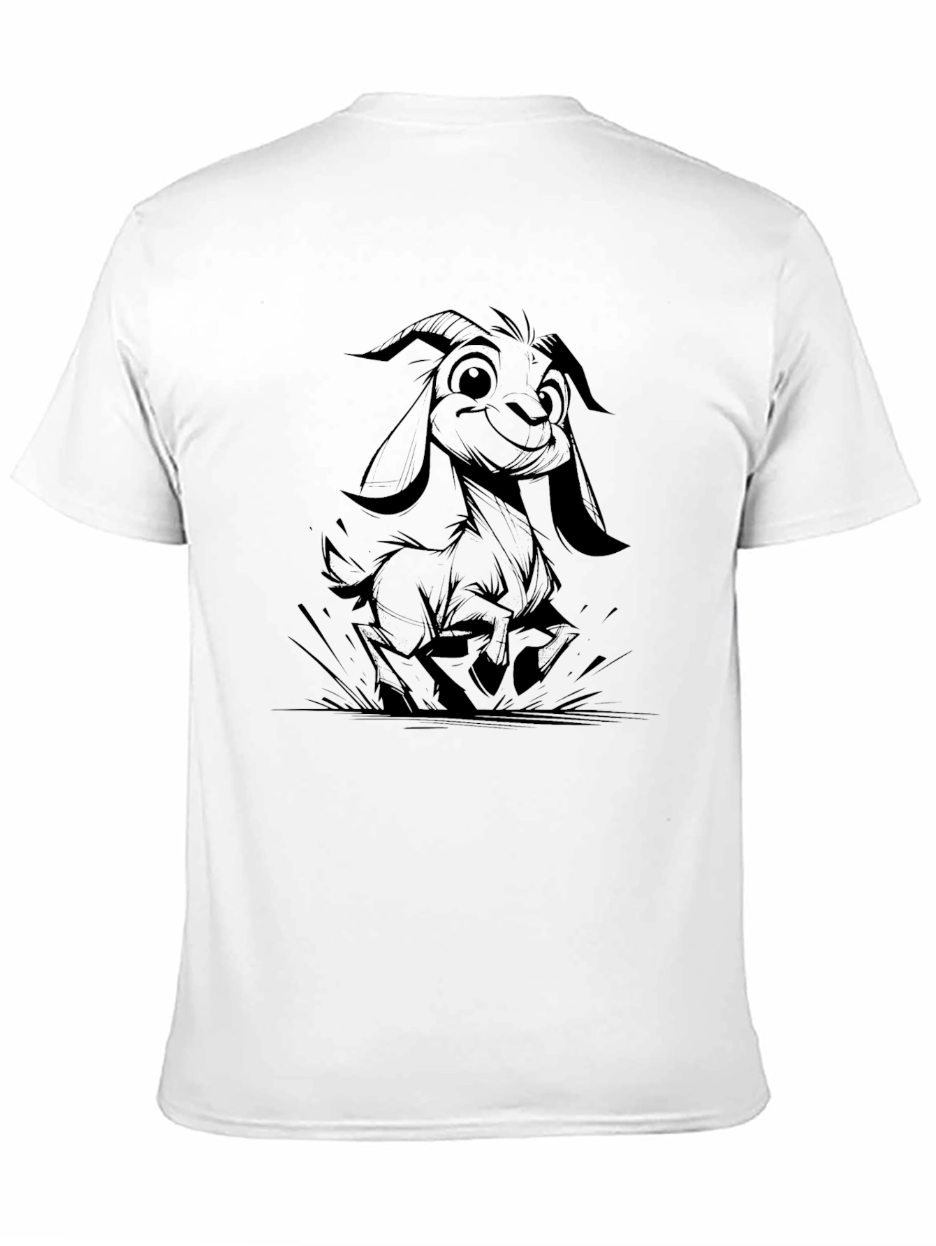Cartoon Goat Graphic Tee - Black Casual T-Shirt