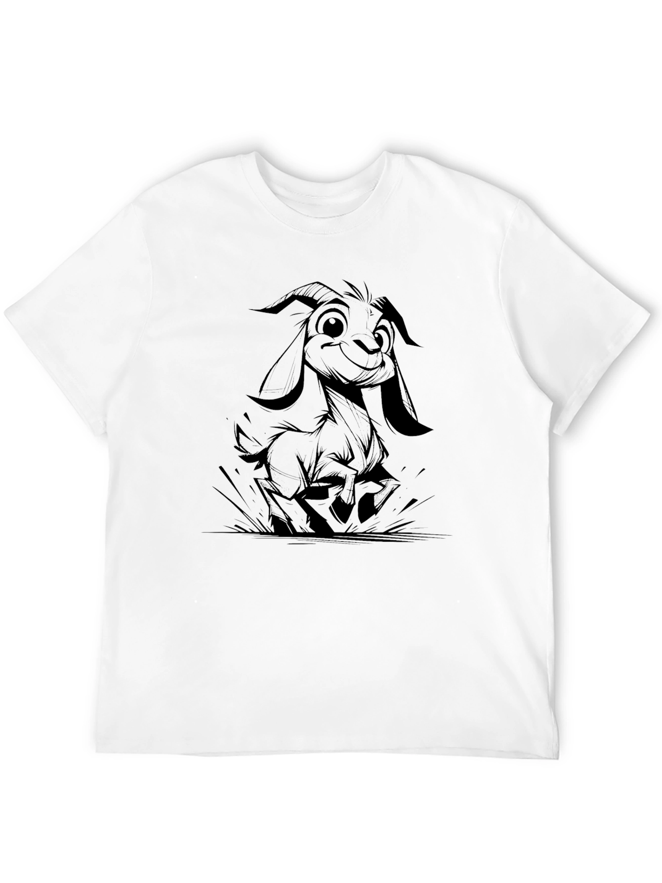 Cartoon Goat Graphic Tee - Black Casual T-Shirt