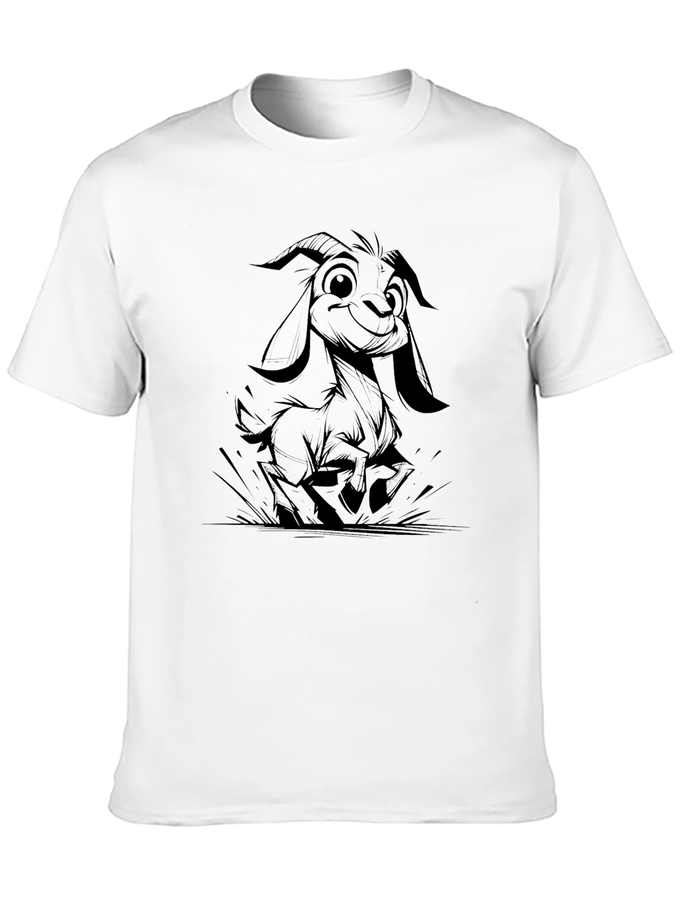 Cartoon Goat Graphic Tee - Black Casual T-Shirt