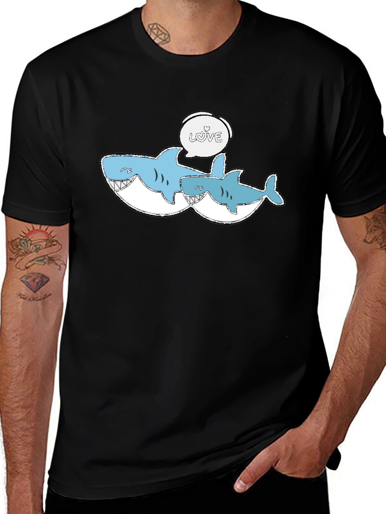 Shark Love Graphic Tee - Black