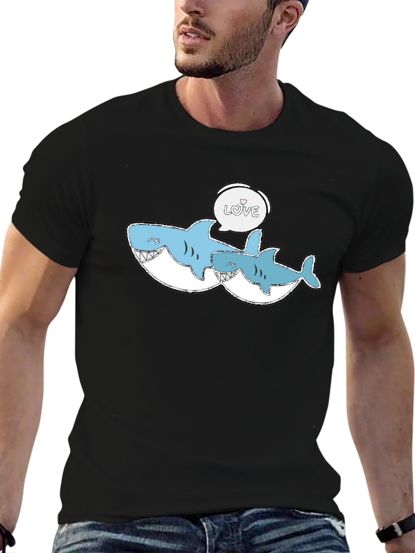 Shark Love Graphic Tee - Black