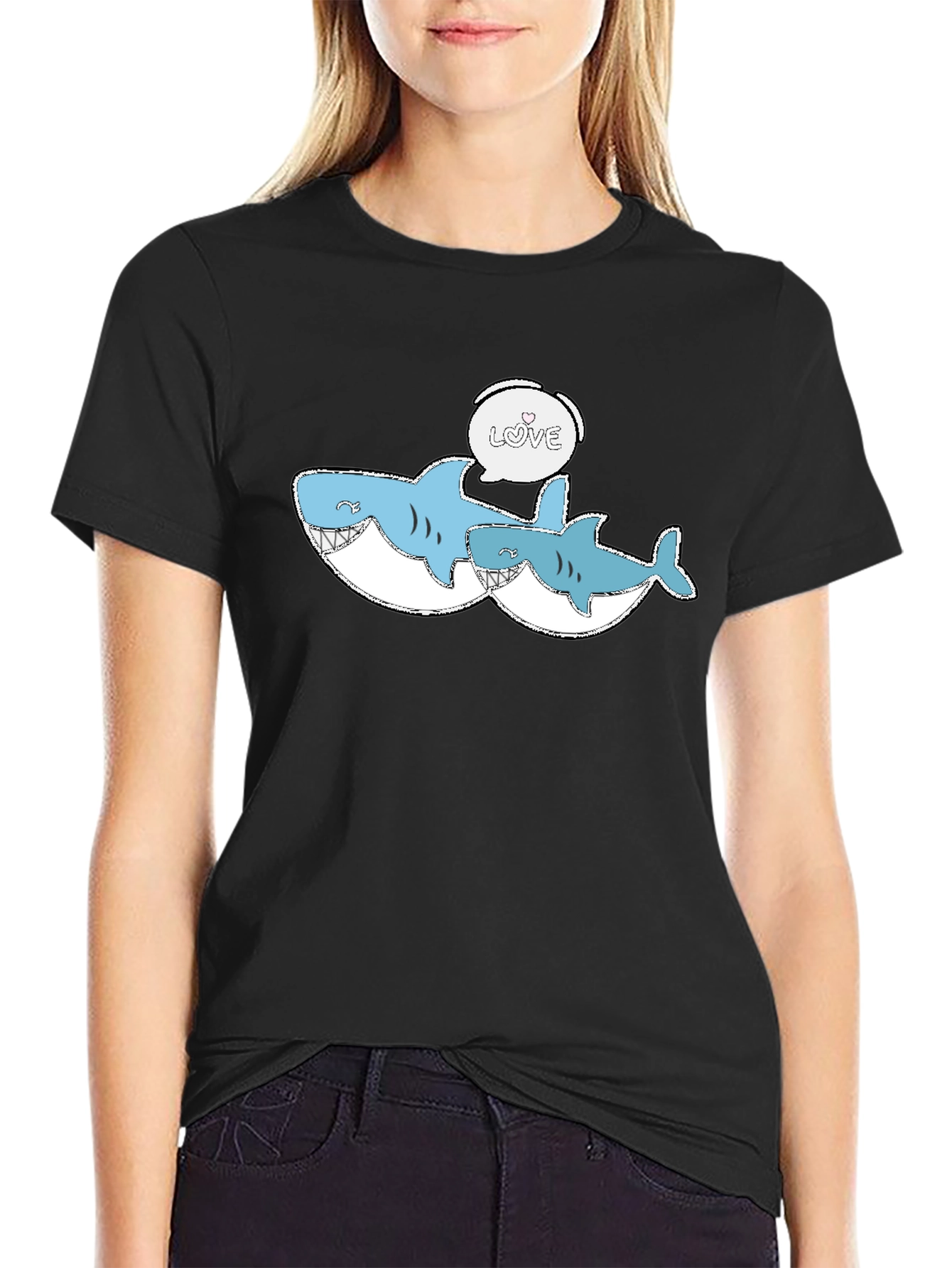 Shark Love Graphic Tee - Black