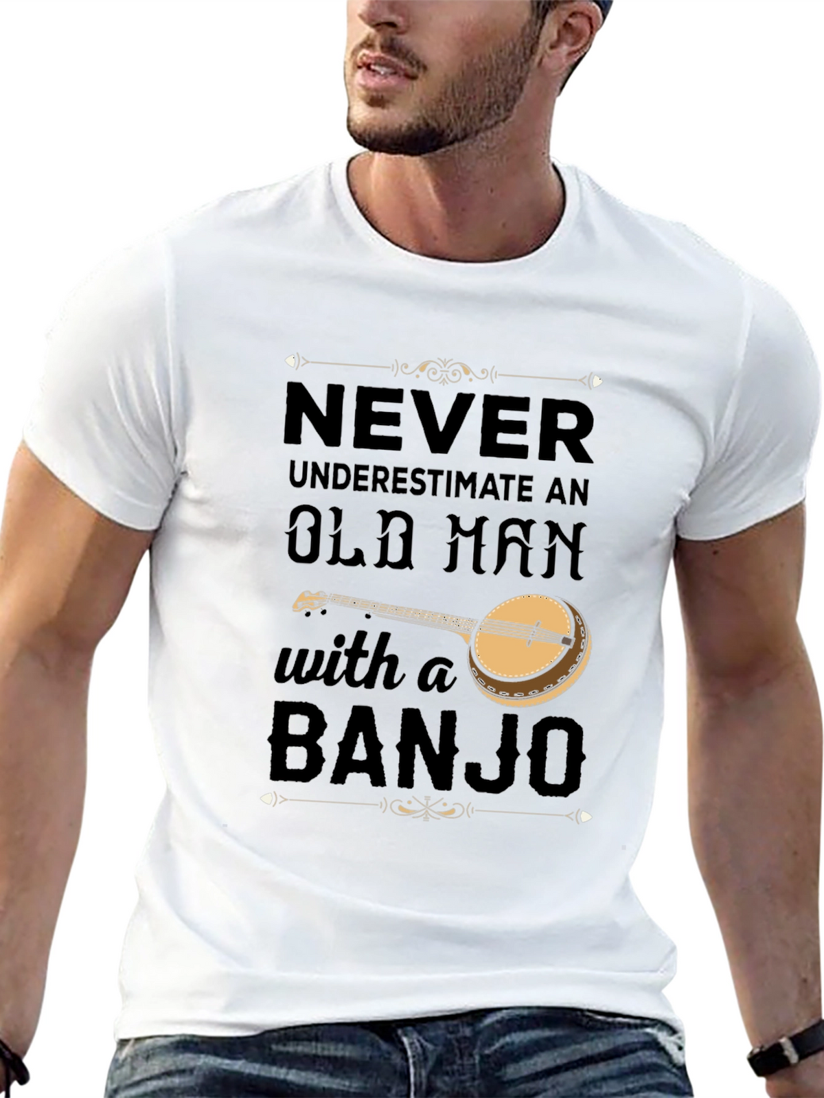 Never Underestimate Old Man with Banjo T-Shirt