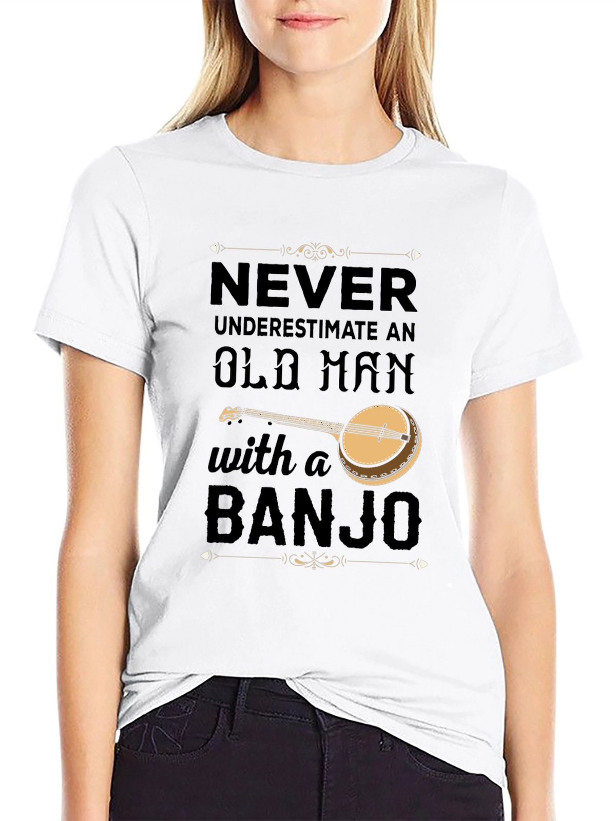Never Underestimate Old Man with Banjo T-Shirt