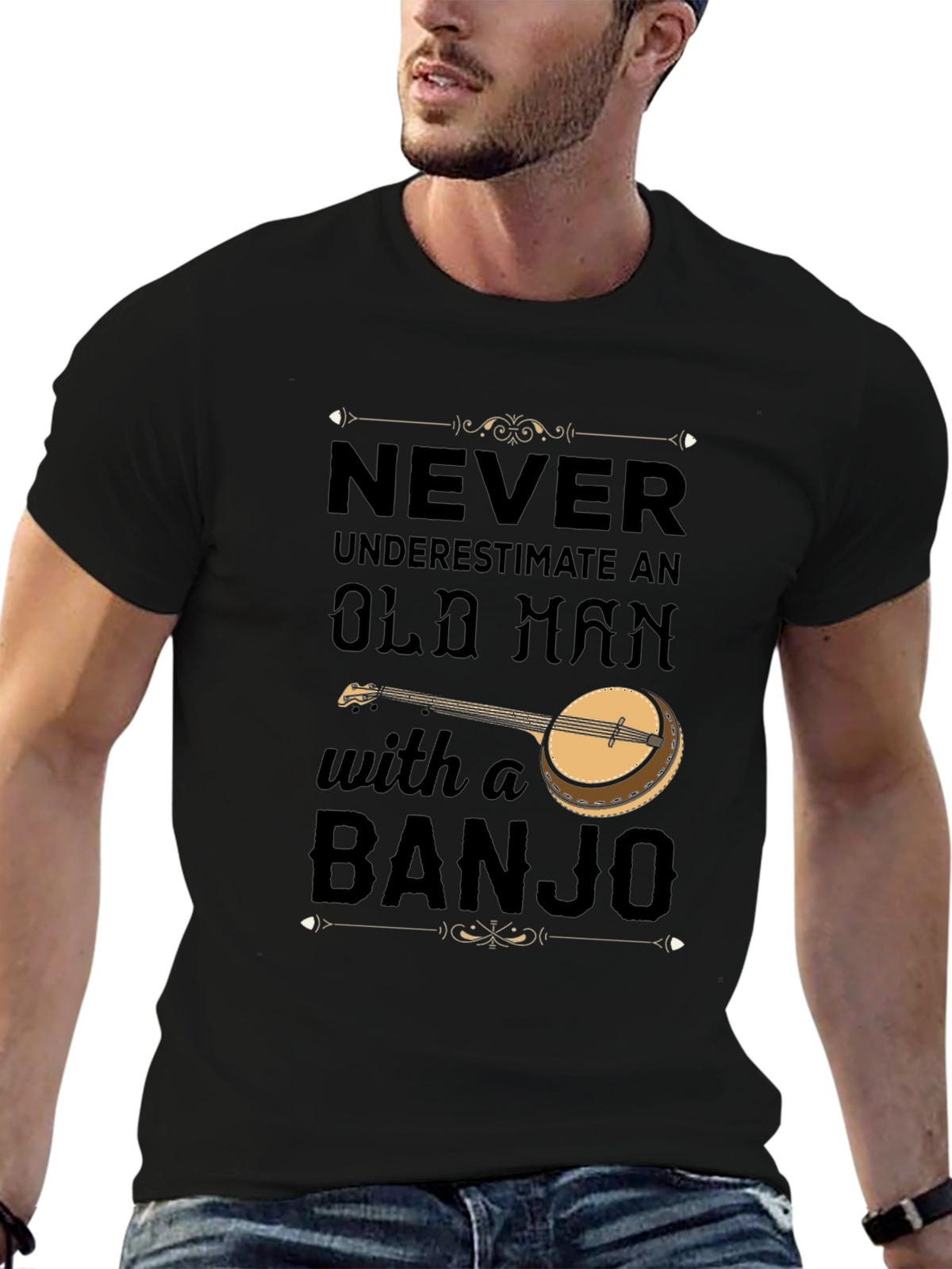Never Underestimate Old Man with Banjo T-Shirt