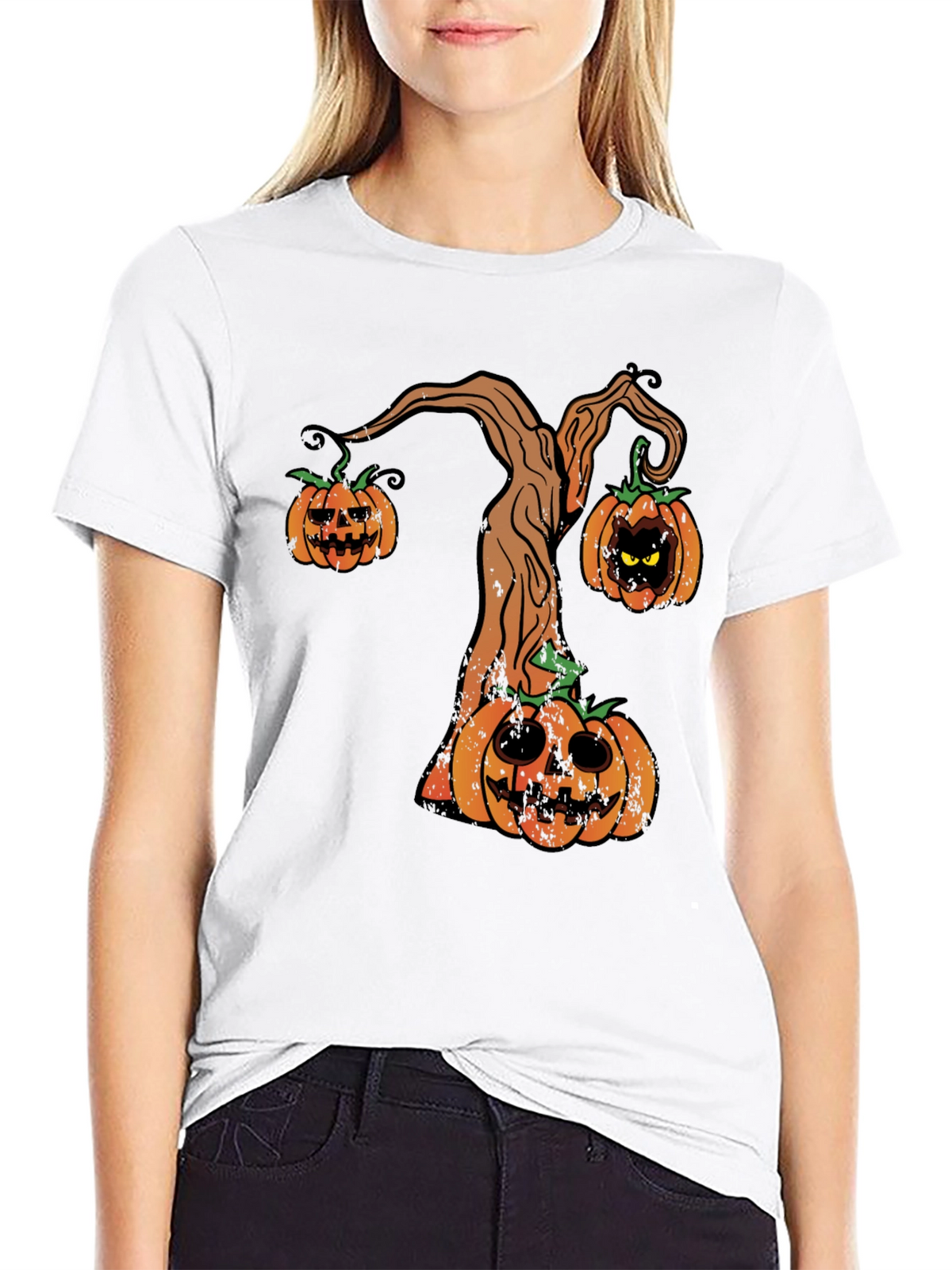 Halloween Pumpkin Tree Mens Black T-Shirt
