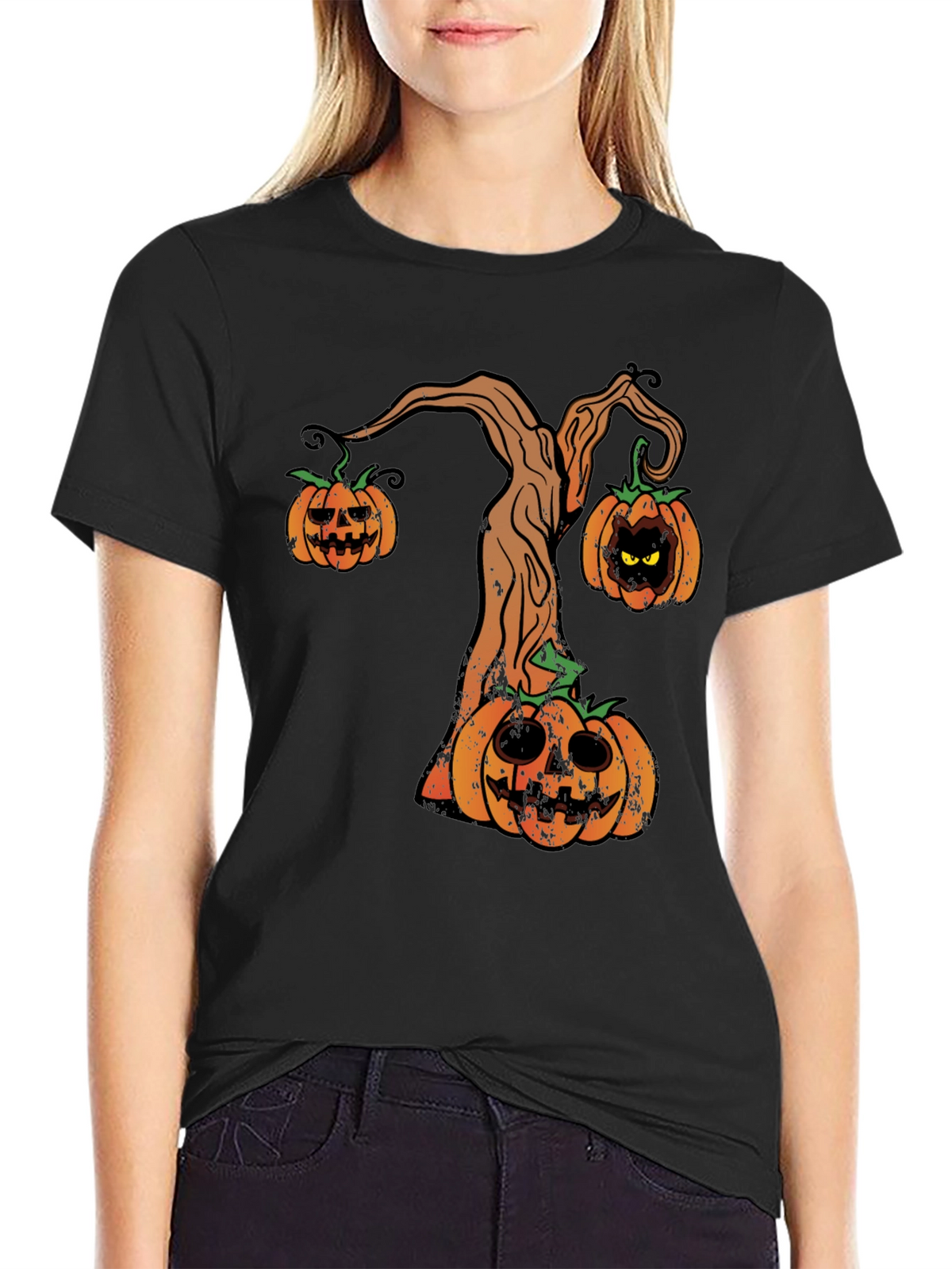 Halloween Pumpkin Tree Mens Black T-Shirt
