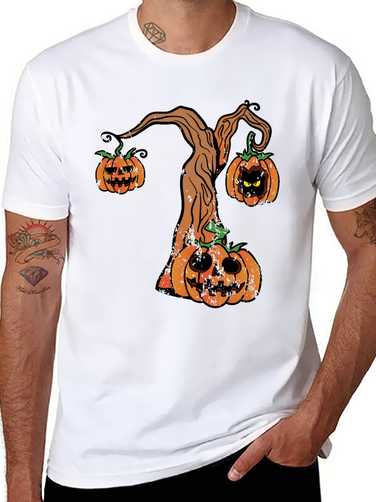 Halloween Pumpkin Tree Mens Black T-Shirt