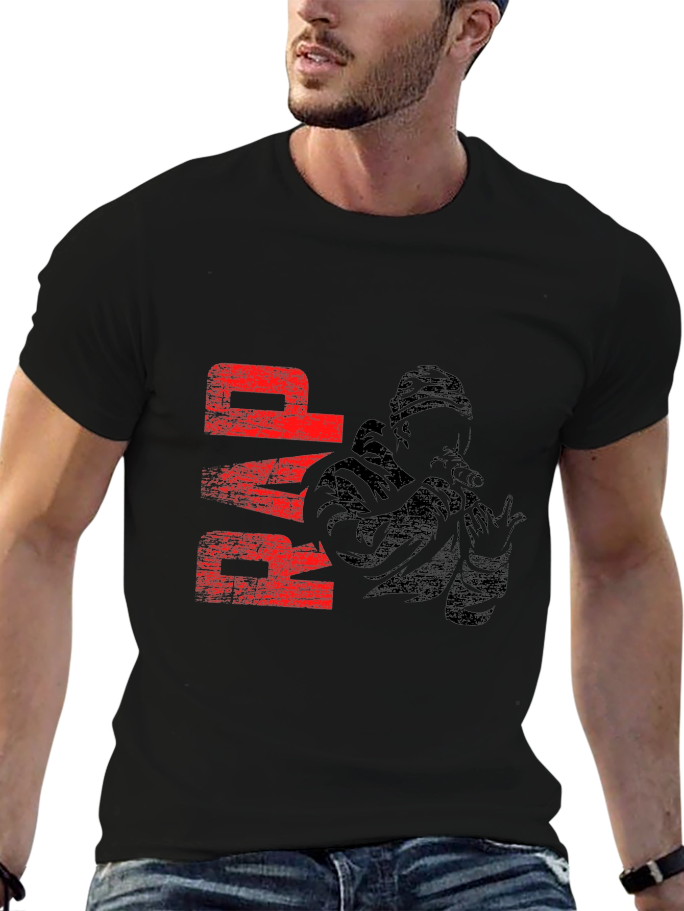 Black RAP T-Shirt with Graphic Print