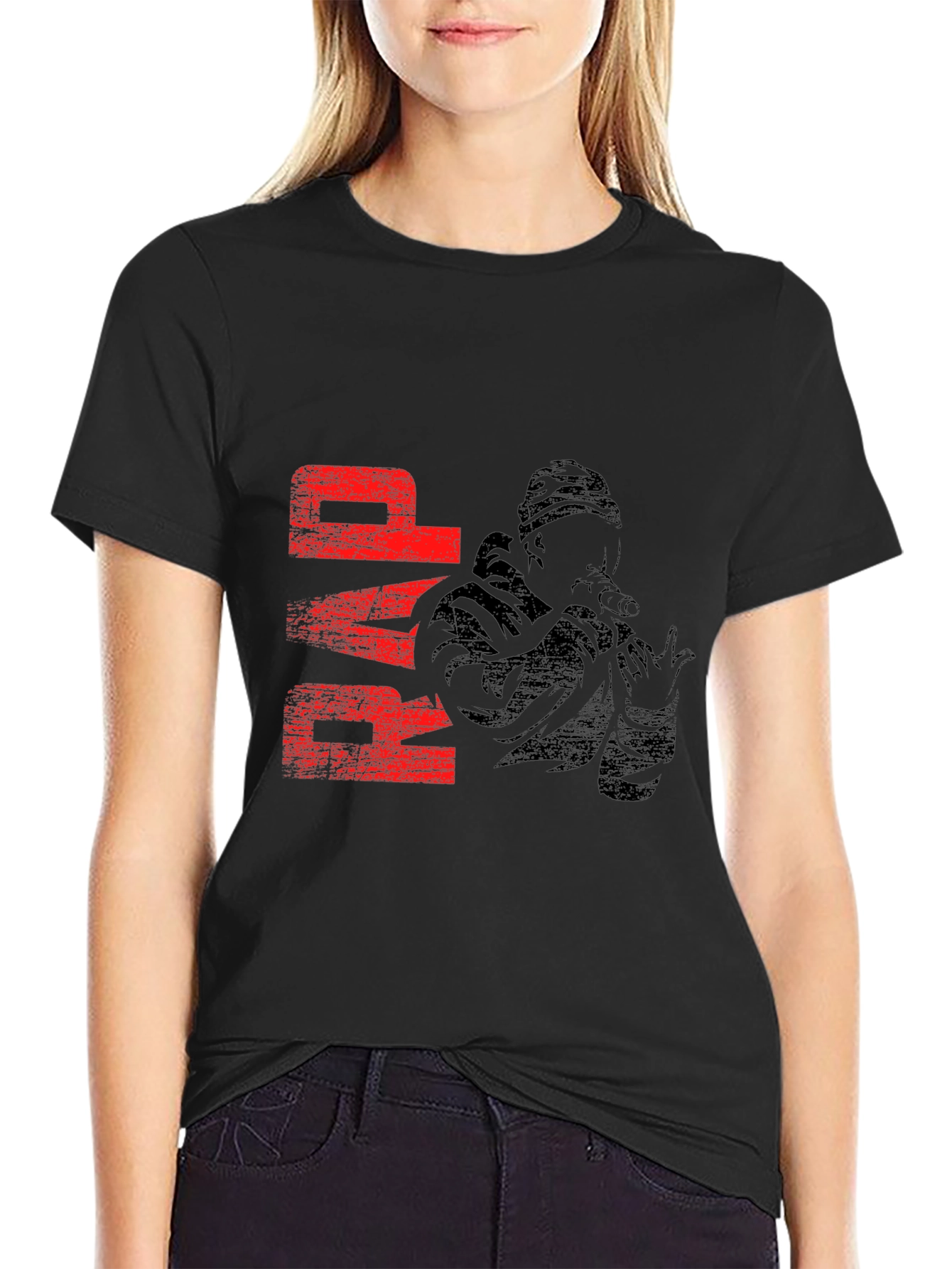 Black RAP T-Shirt with Graphic Print