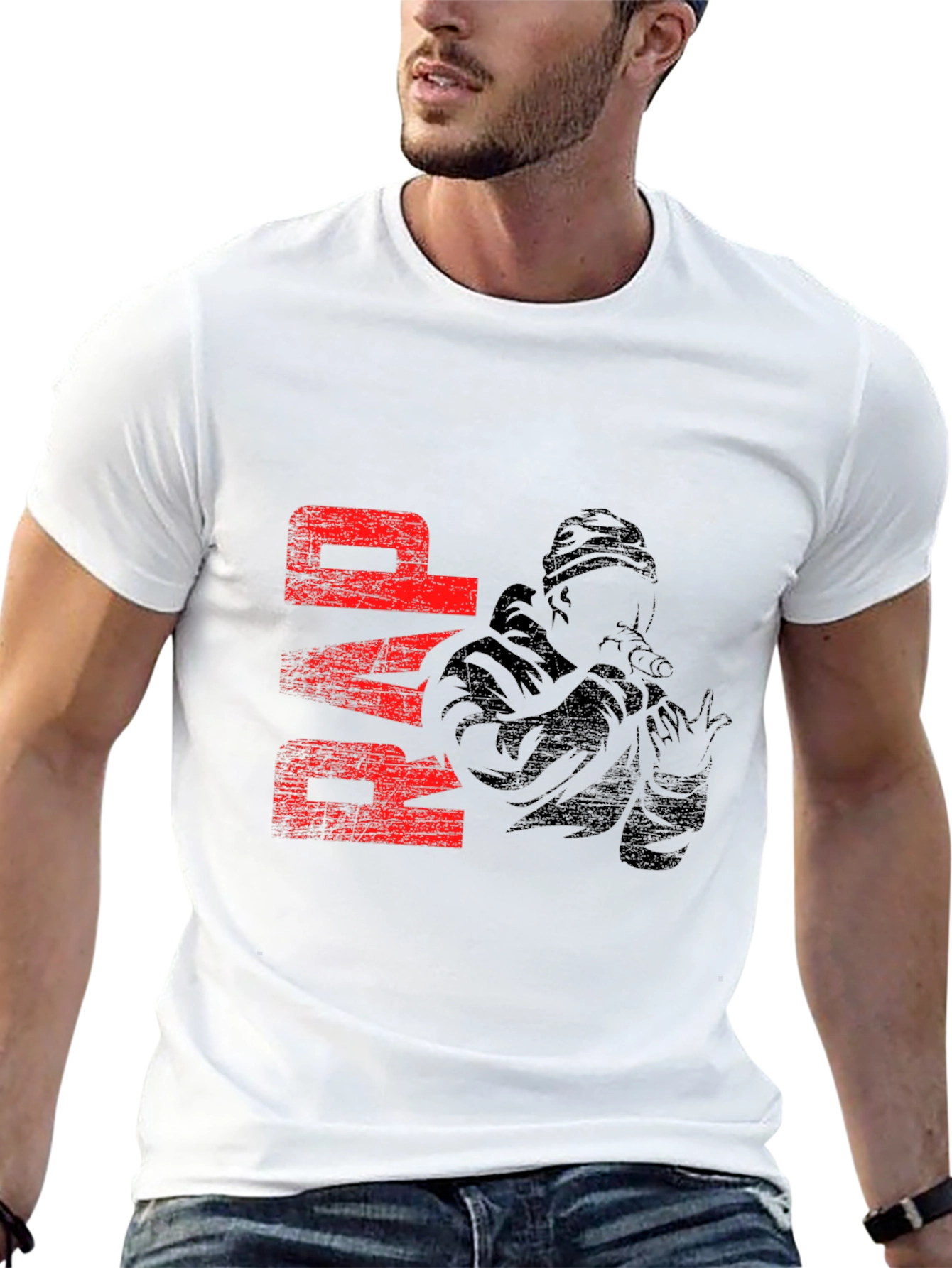 Black RAP T-Shirt with Graphic Print