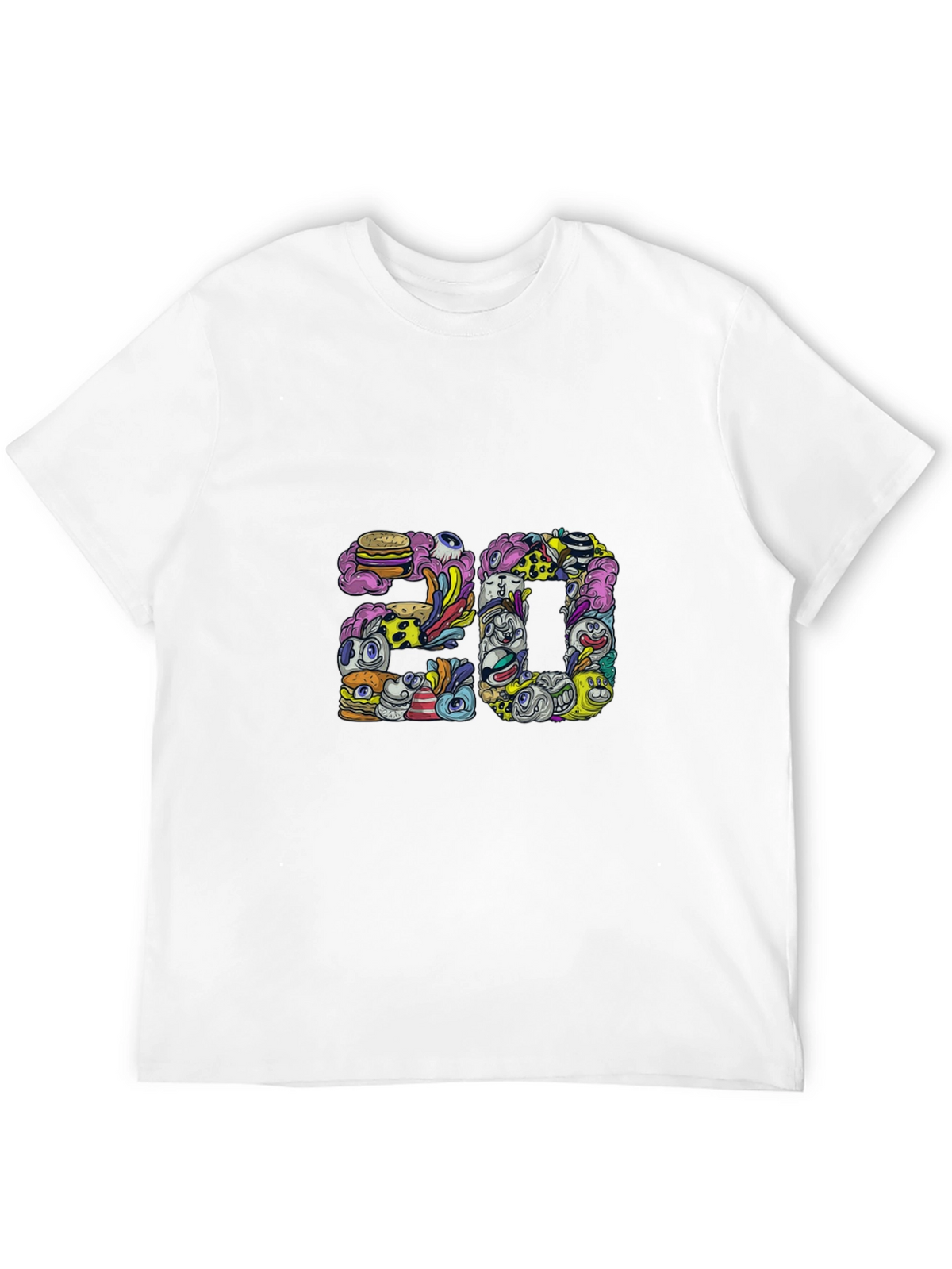 Mens Black Graphic Tee - 20 Doodle Art