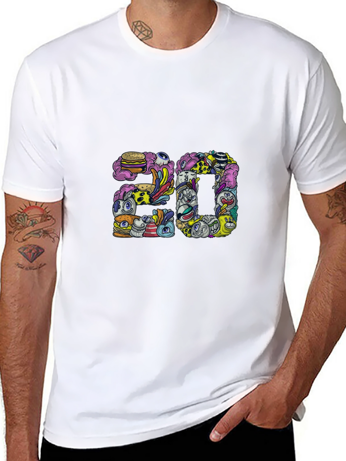 Mens Black Graphic Tee - 20 Doodle Art