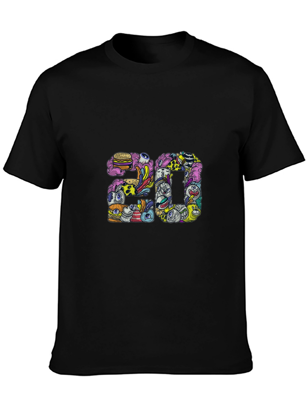Mens Black Graphic Tee - 20 Doodle Art