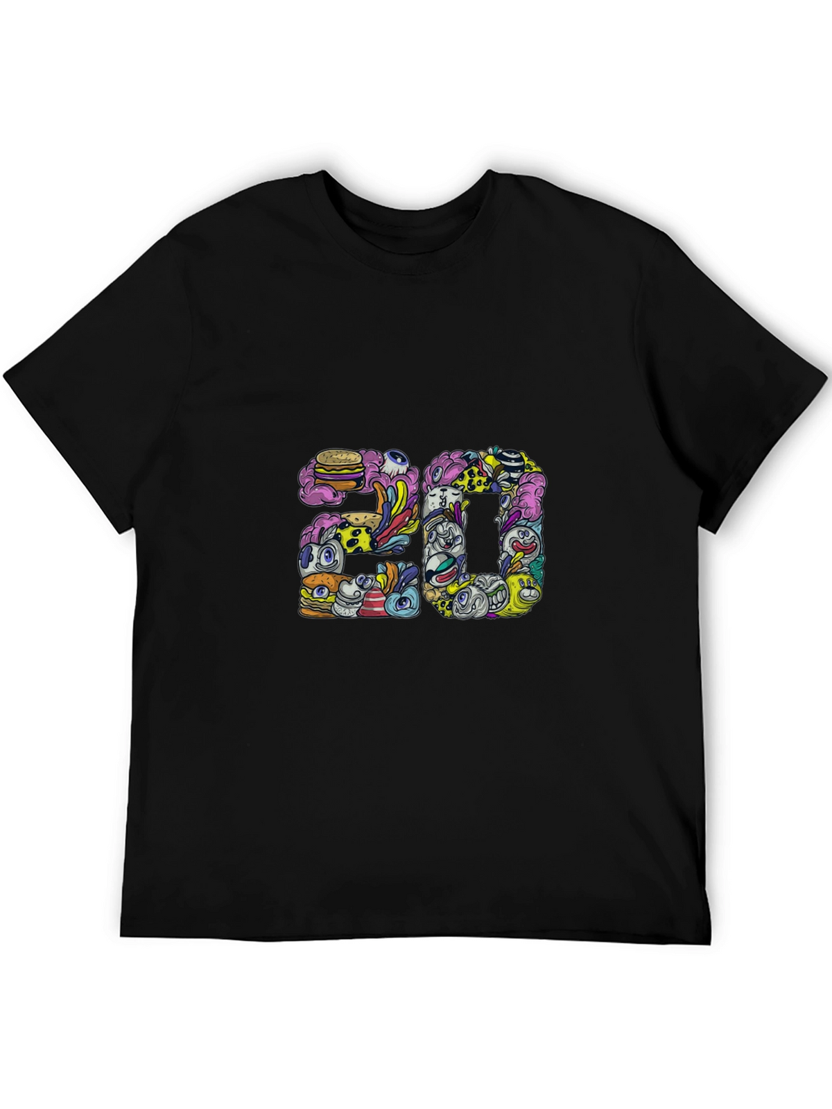 Mens Black Graphic Tee - 20 Doodle Art