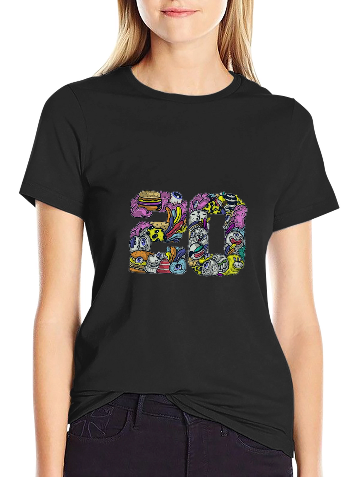 Mens Black Graphic Tee - 20 Doodle Art