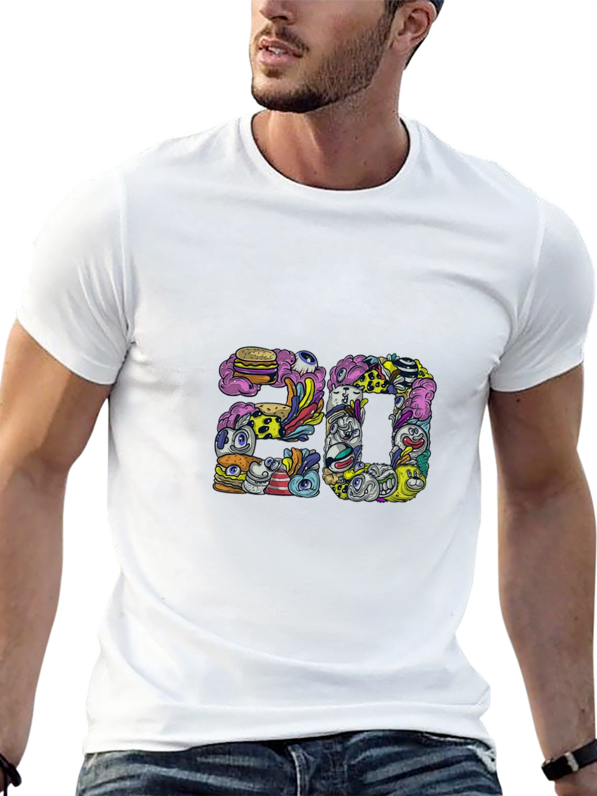 Mens Black Graphic Tee - 20 Doodle Art