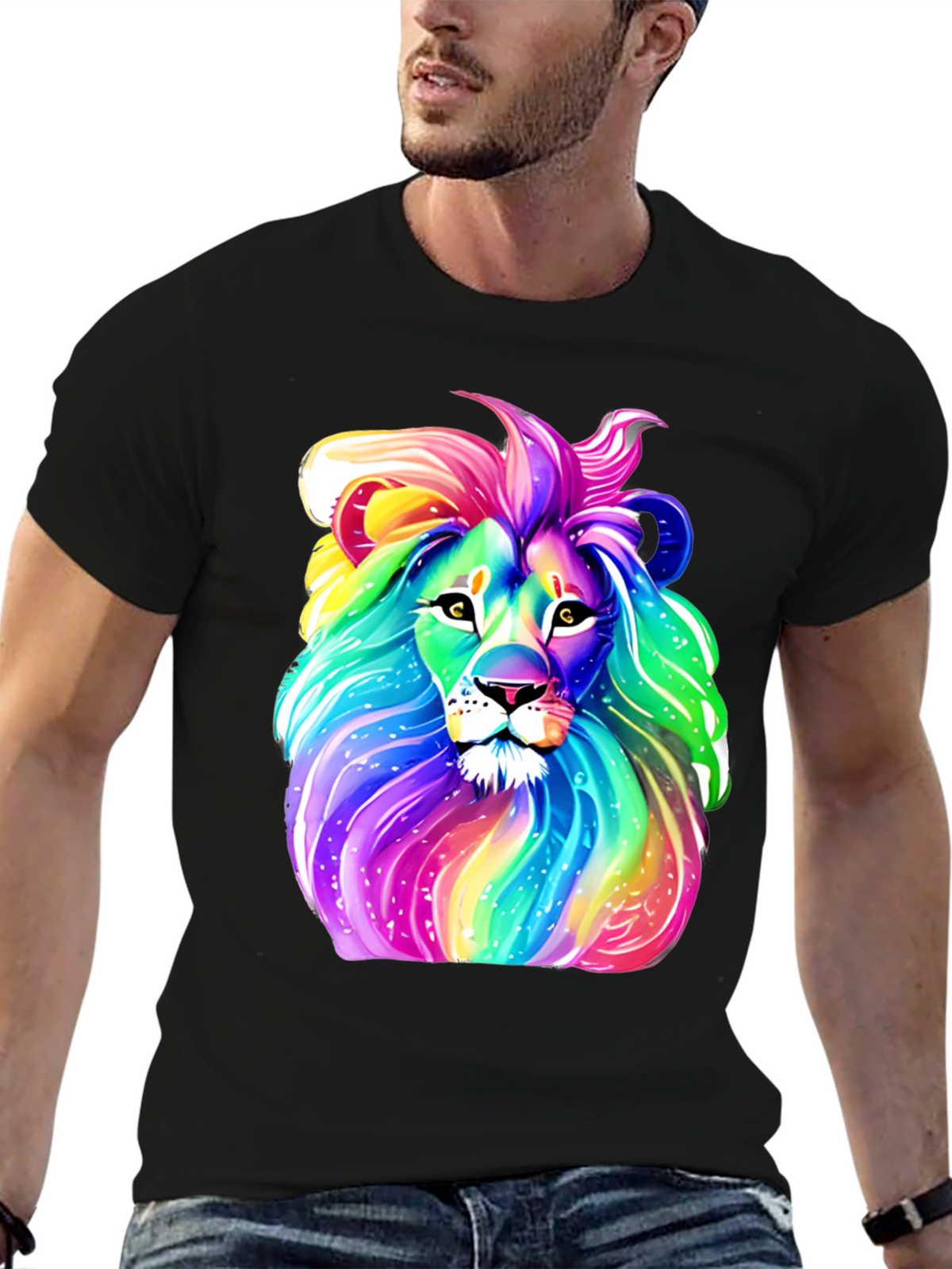 Rainbow Lion Graphic Tee - Mens Black T-Shirt