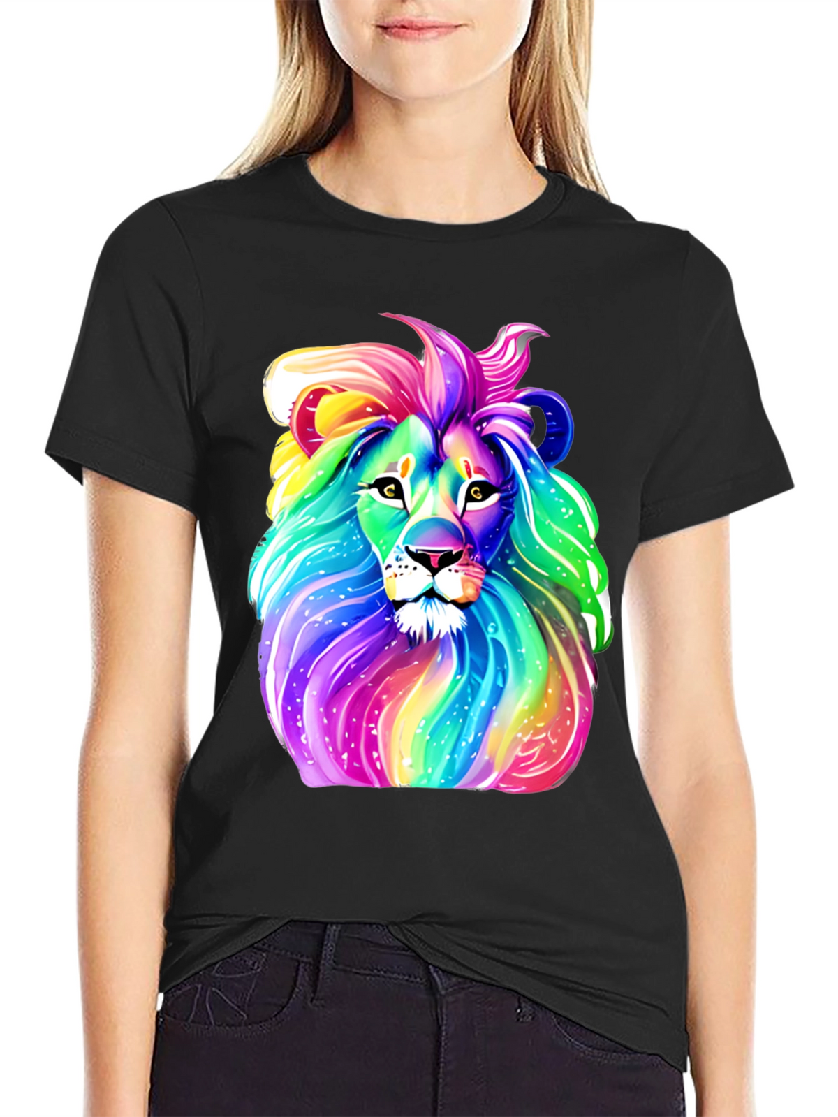 Rainbow Lion Graphic Tee - Mens Black T-Shirt