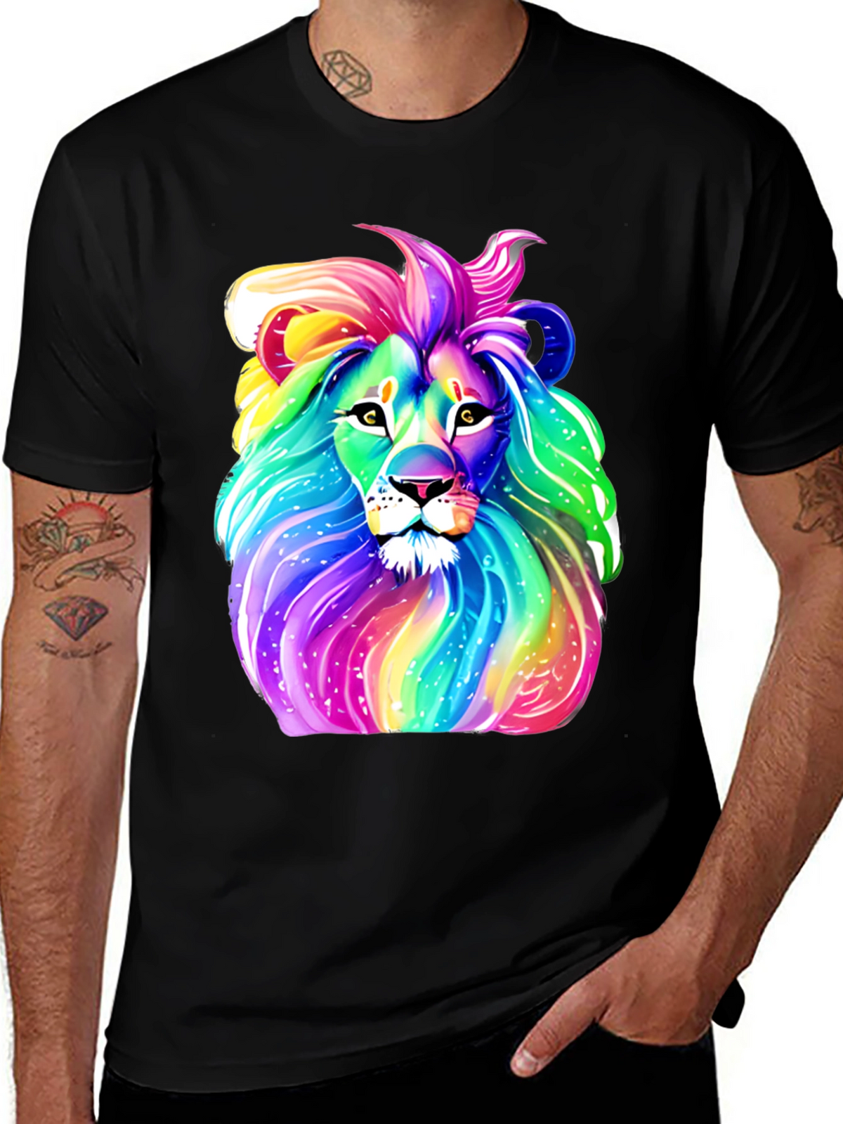 Rainbow Lion Graphic Tee - Mens Black T-Shirt