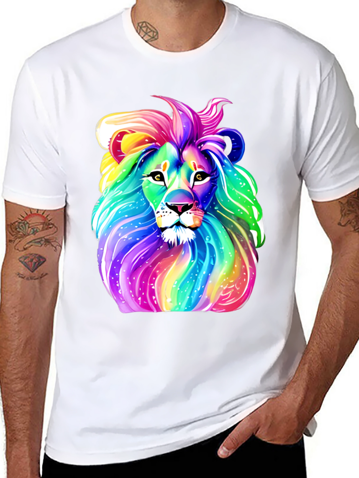 Rainbow Lion Graphic Tee - Mens Black T-Shirt