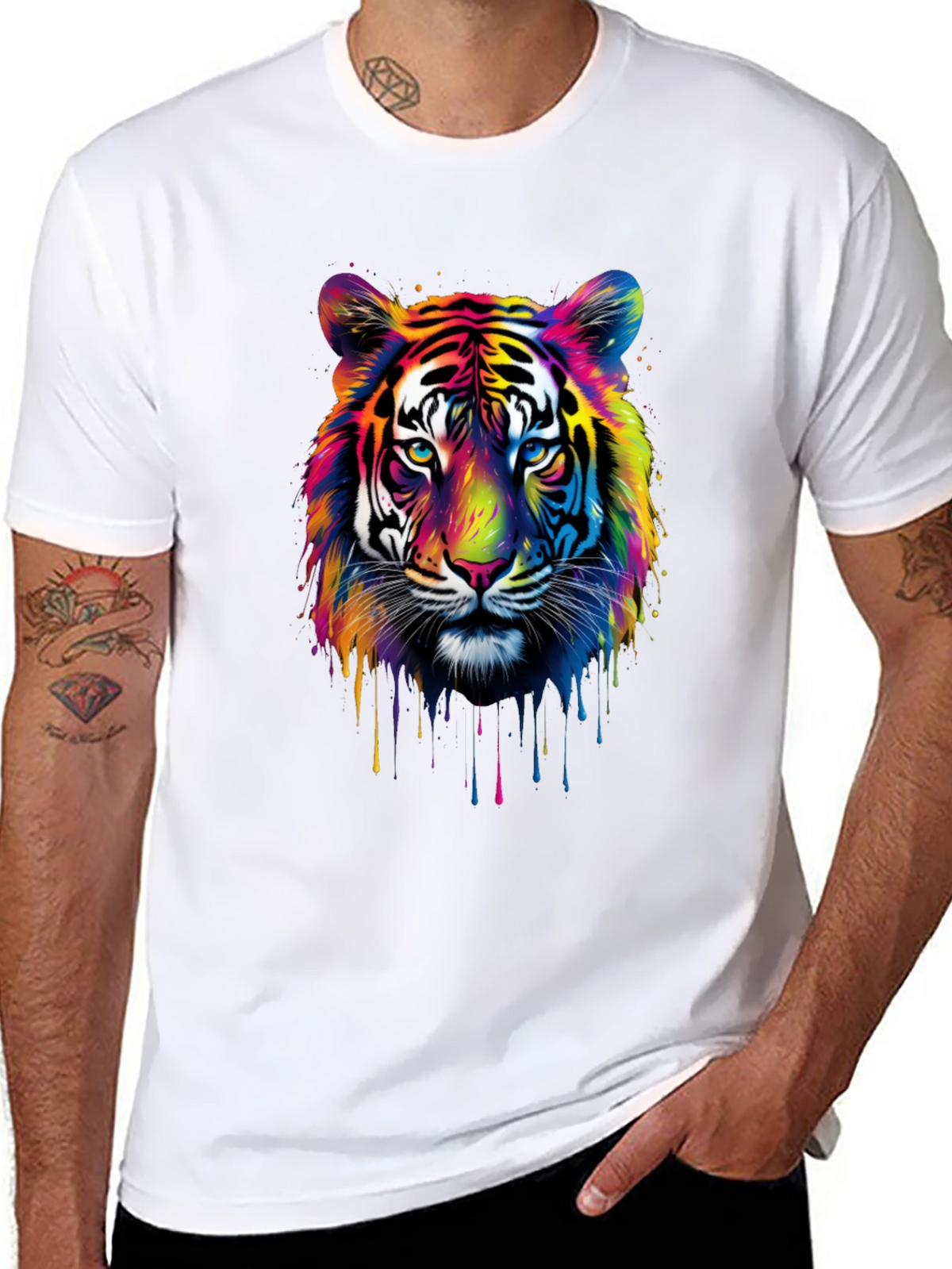 Vibrant Tiger Graphic Tee - Mens Black T-Shirt