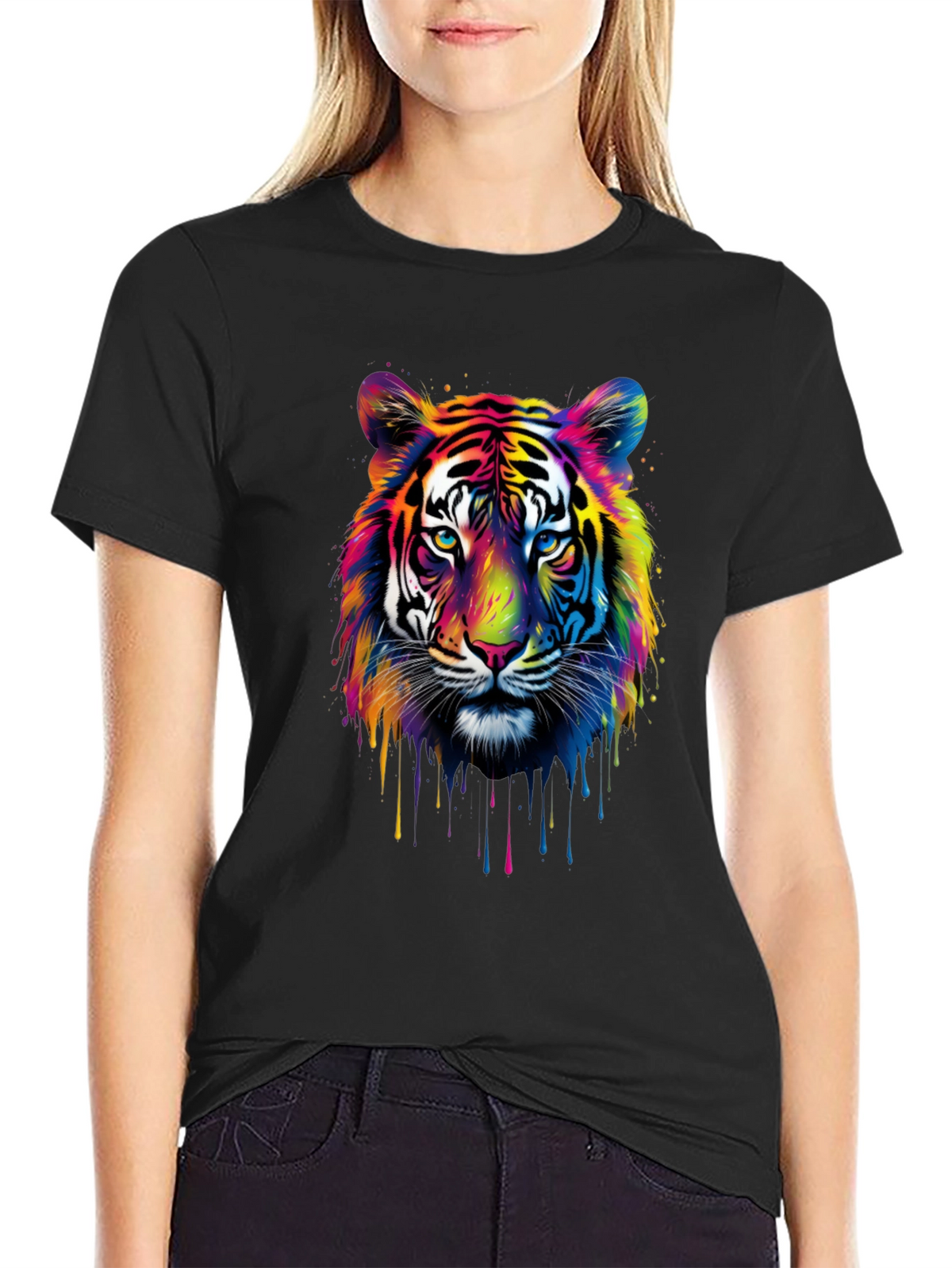 Vibrant Tiger Graphic Tee - Mens Black T-Shirt