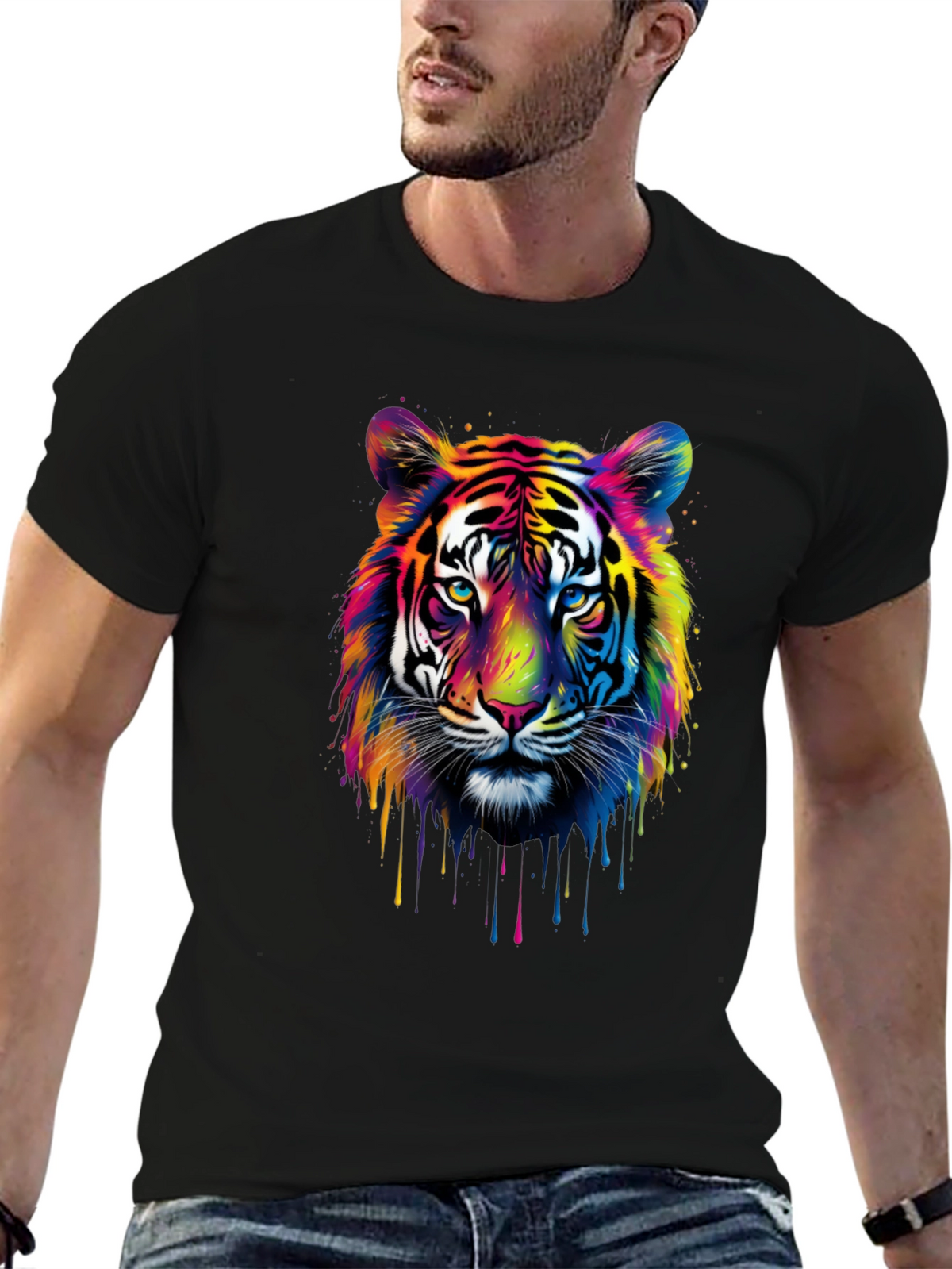 Vibrant Tiger Graphic Tee - Mens Black T-Shirt