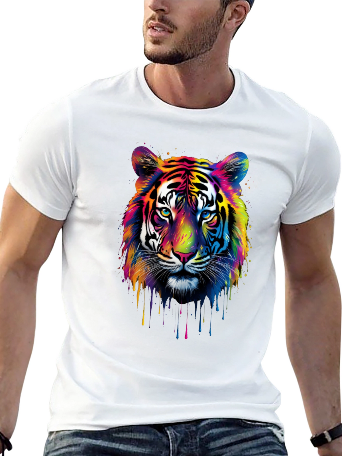 Vibrant Tiger Graphic Tee - Mens Black T-Shirt