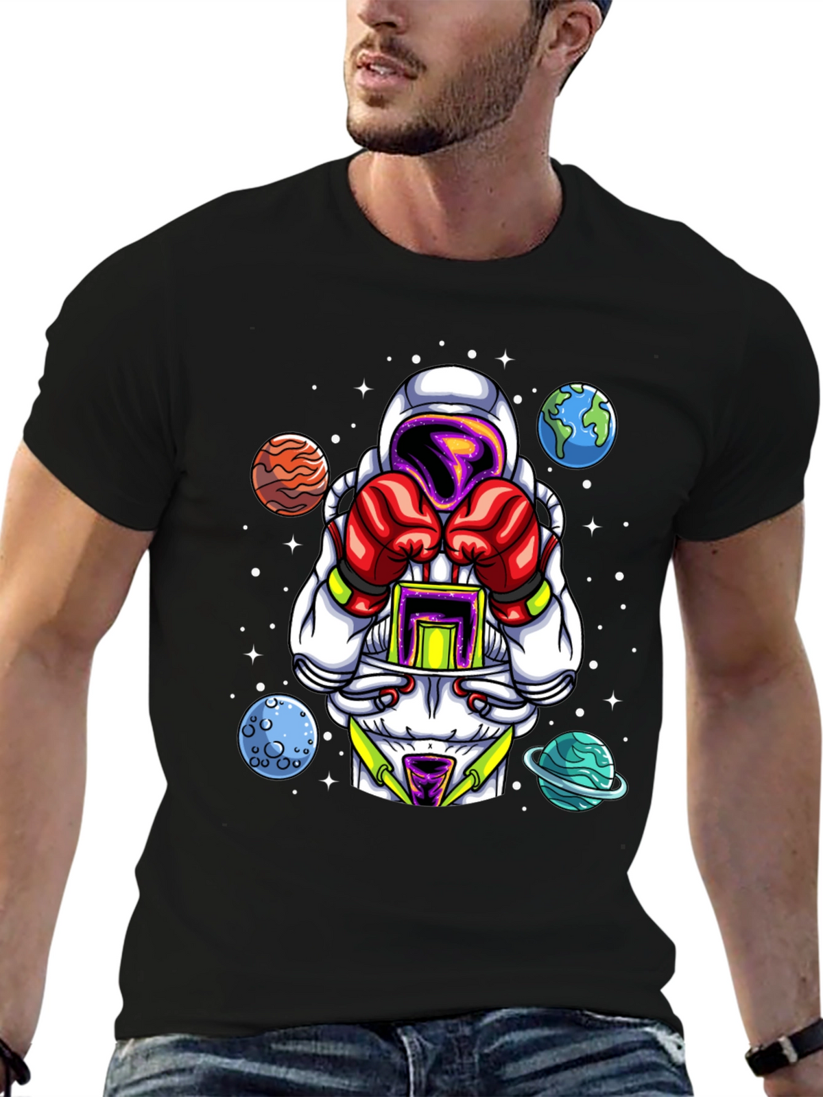 Astronaut Boxer Graphic T-Shirt - Space Fighter Design