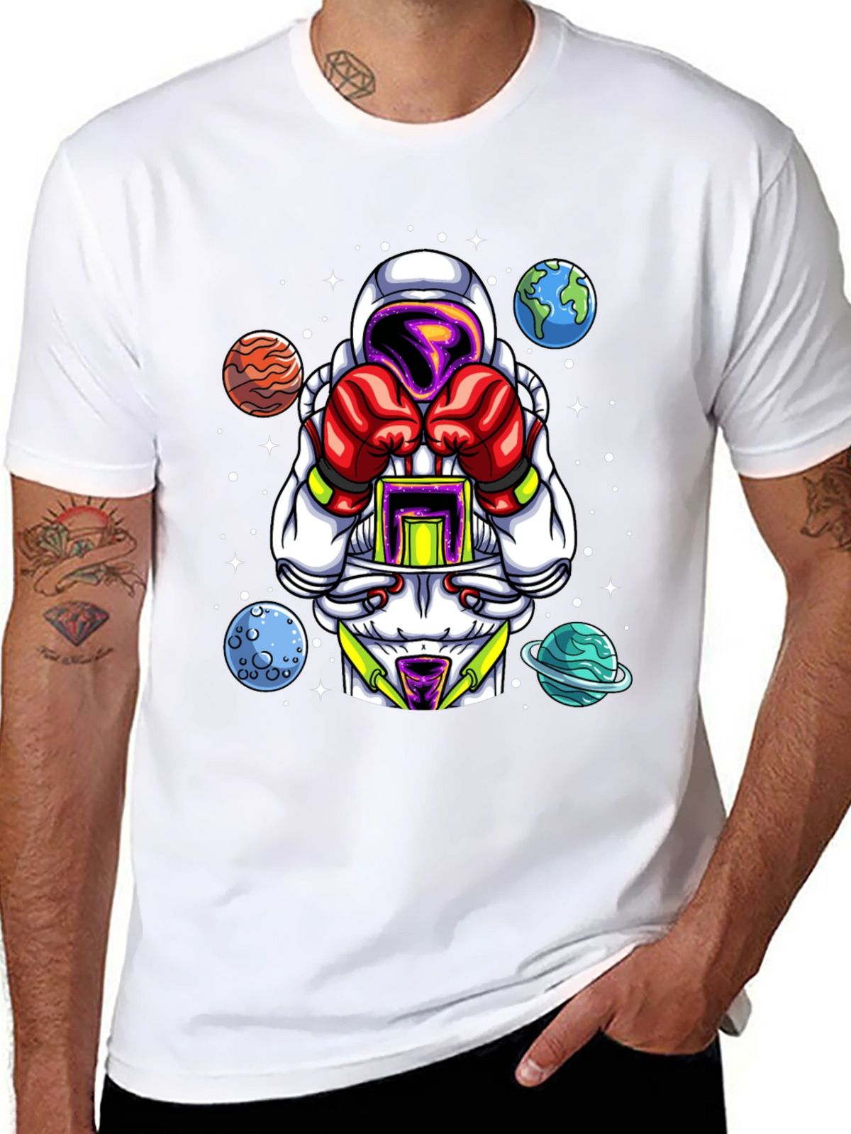Astronaut Boxer Graphic T-Shirt - Space Fighter Design