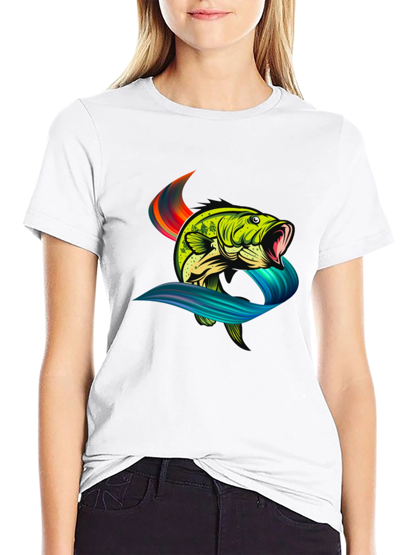 Bass Fish Graphic Tee - Black Cotton T-Shirt