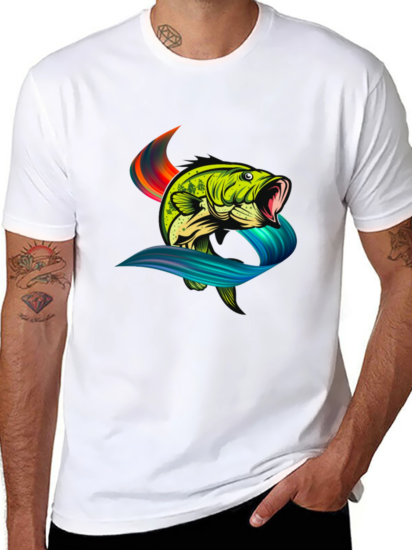 Bass Fish Graphic Tee - Black Cotton T-Shirt