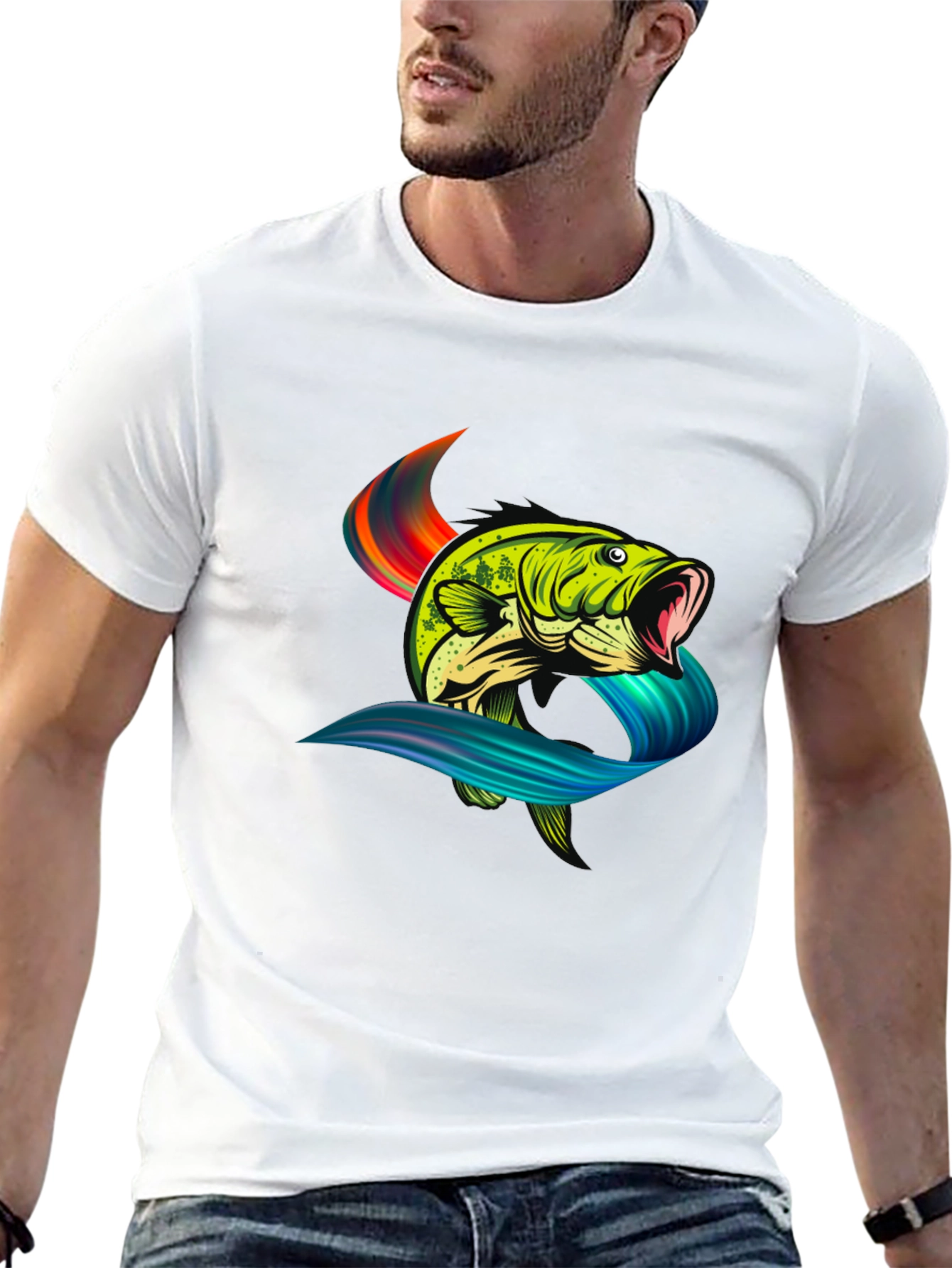 Bass Fish Graphic Tee - Black Cotton T-Shirt