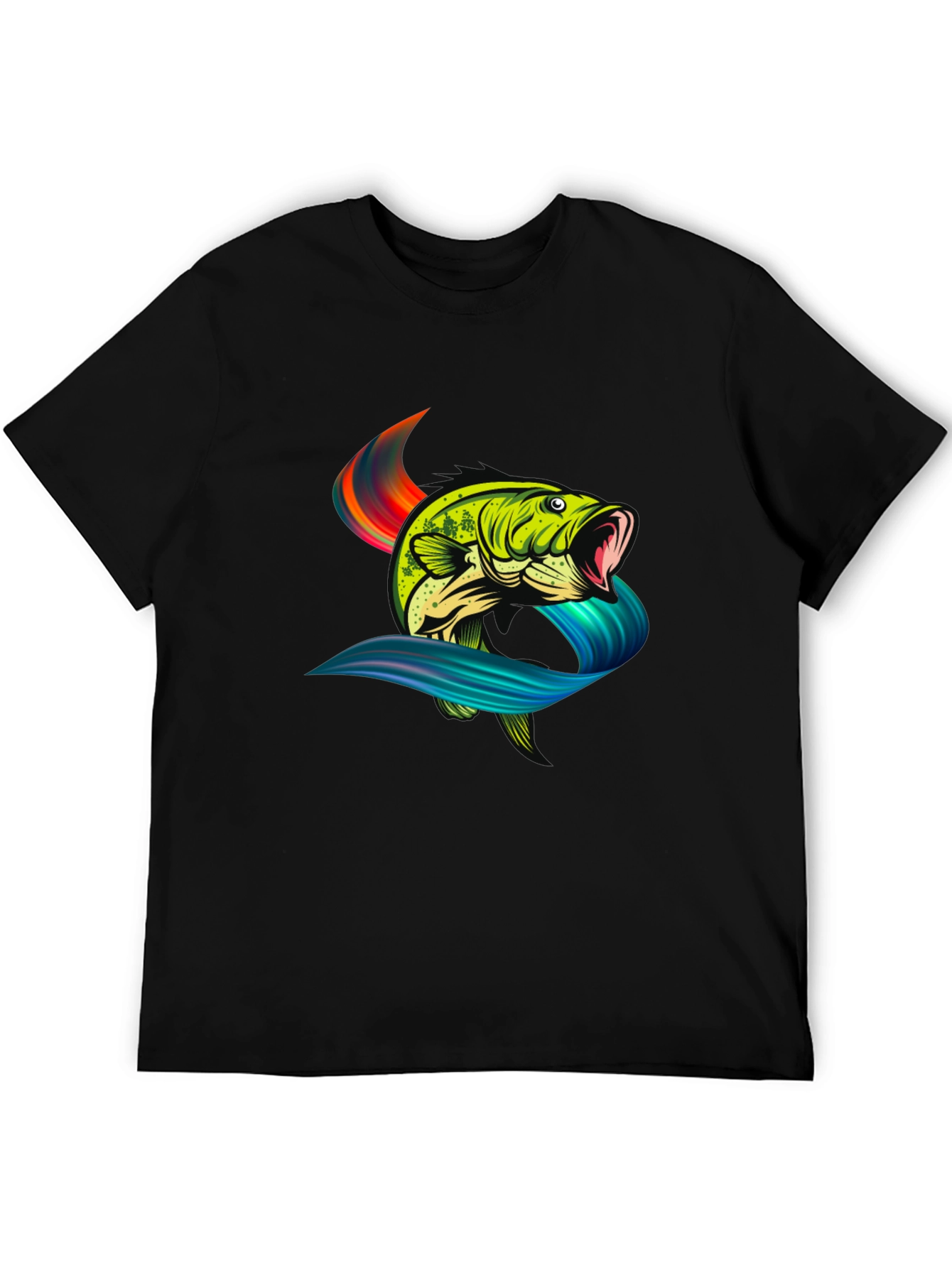 Bass Fish Graphic Tee - Black Cotton T-Shirt