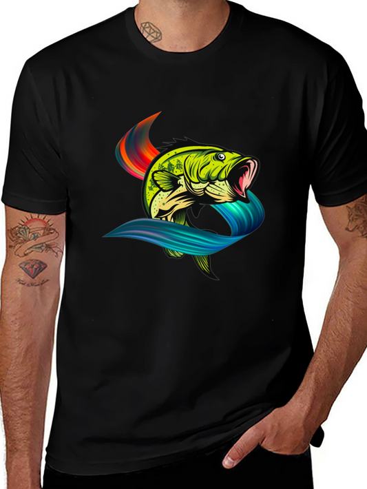 Bass Fish Graphic Tee - Black Cotton T-Shirt