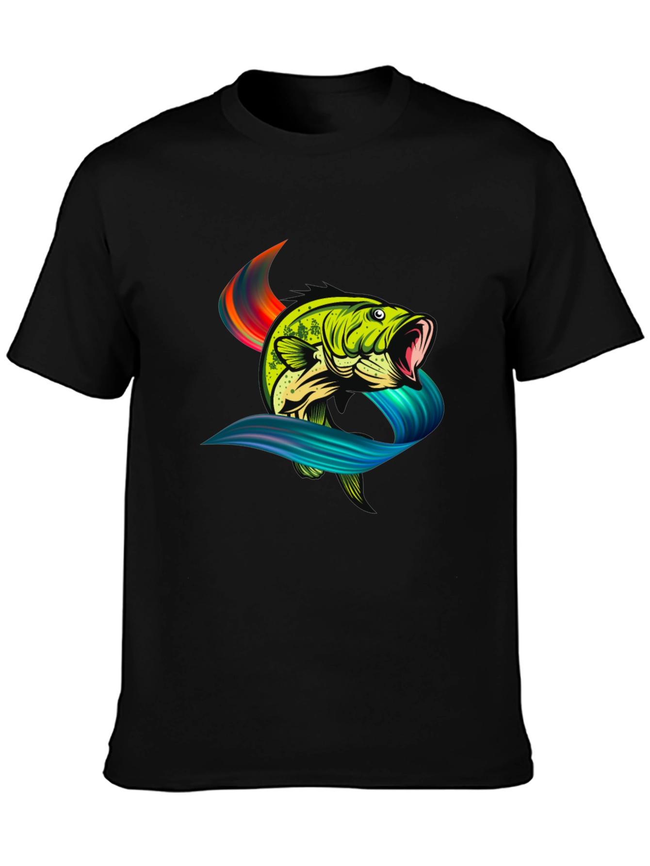 Bass Fish Graphic Tee - Black Cotton T-Shirt