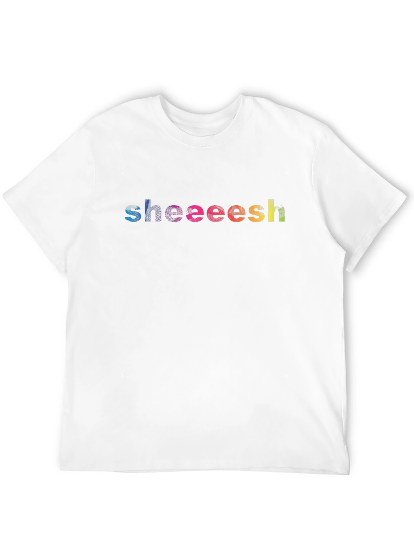 Sheeeesh Rainbow Text Graphic Black T-Shirt