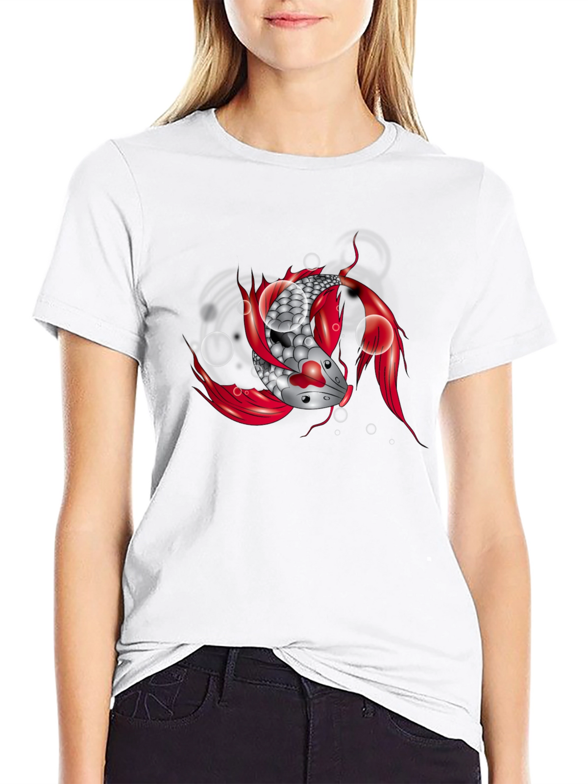 Koi Fish Graphic Tee - Black Cotton T-Shirt