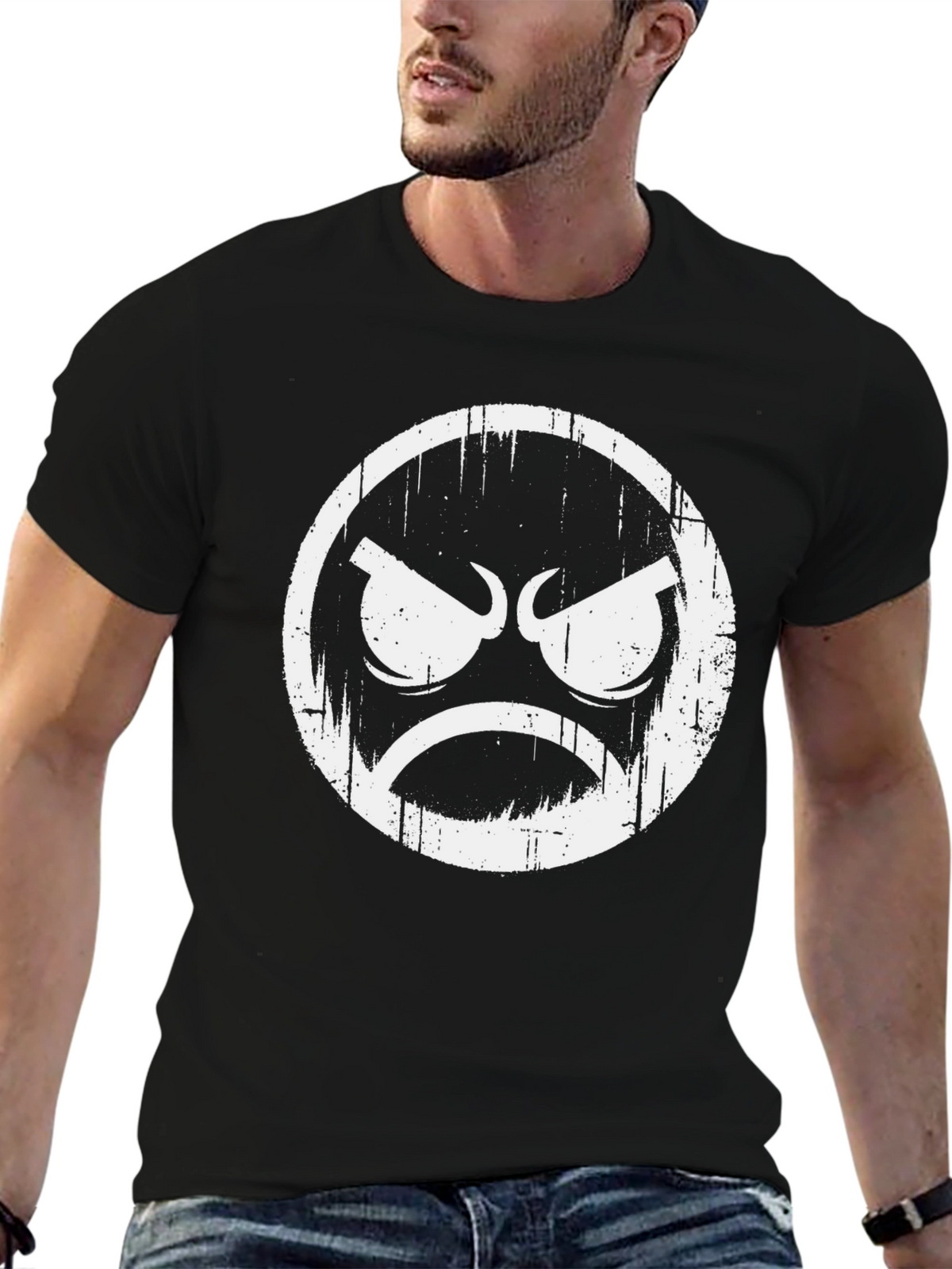 Grumpy Face Graphic Black T-Shirt