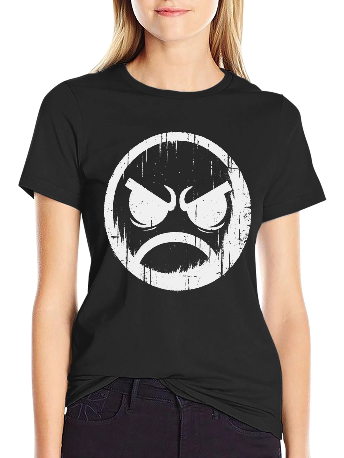 Grumpy Face Graphic Black T-Shirt