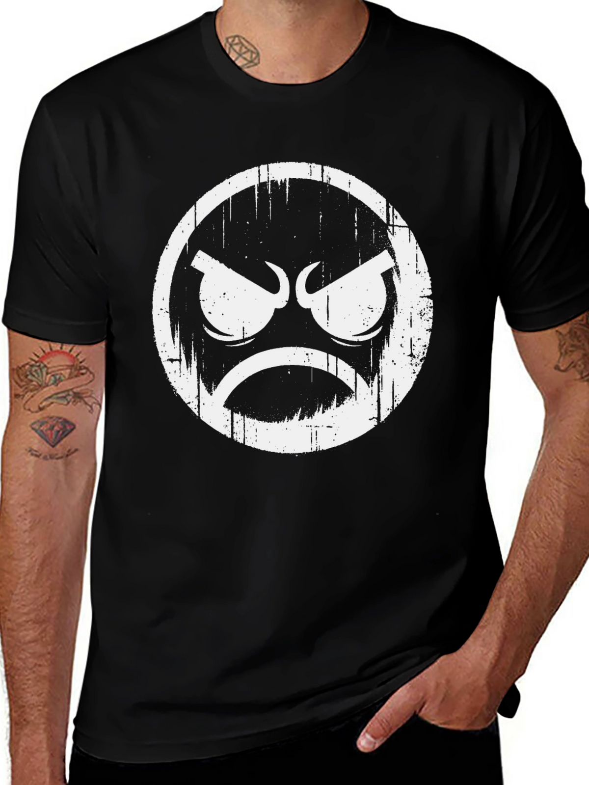 Grumpy Face Graphic Black T-Shirt