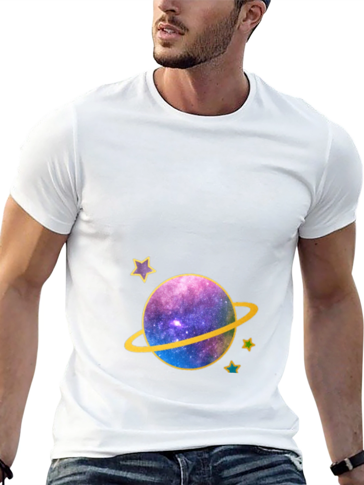 Galaxy Planet Graphic Tee - Black