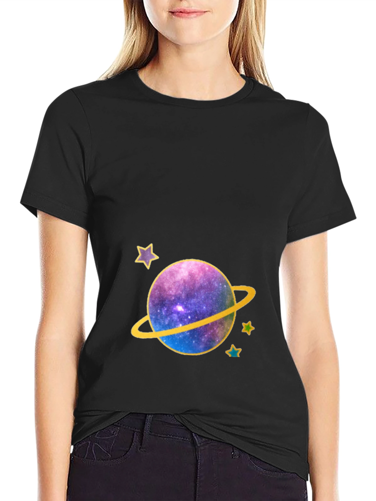 Galaxy Planet Graphic Tee - Black